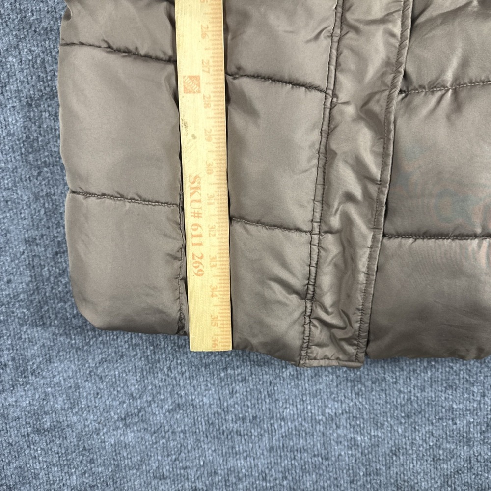 Lucky Brand Womens Quilted Puffer Jacket Brown Medium Sherpa Lined Hooded Zip Up - Picture 10 of 12